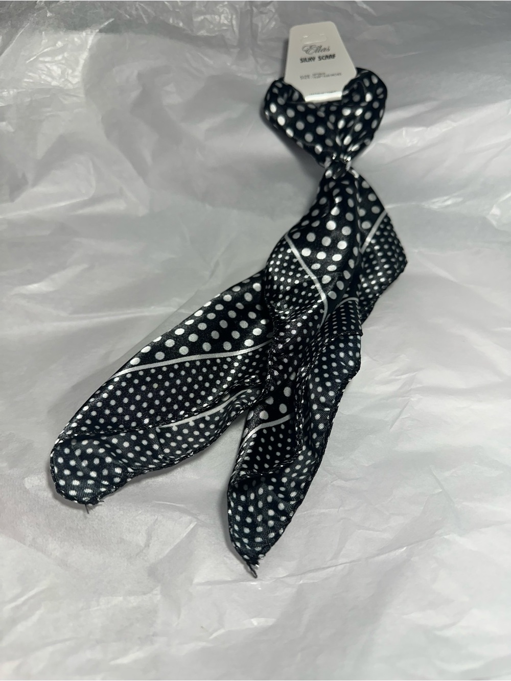 Polka Dot Hair Scarf Tie - Black & White